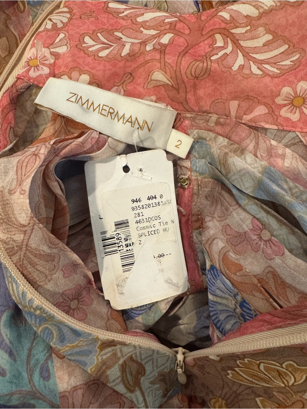 Zimmermann Pastel Floral Midi Dress with Bow Neck - Picture 7 of 8